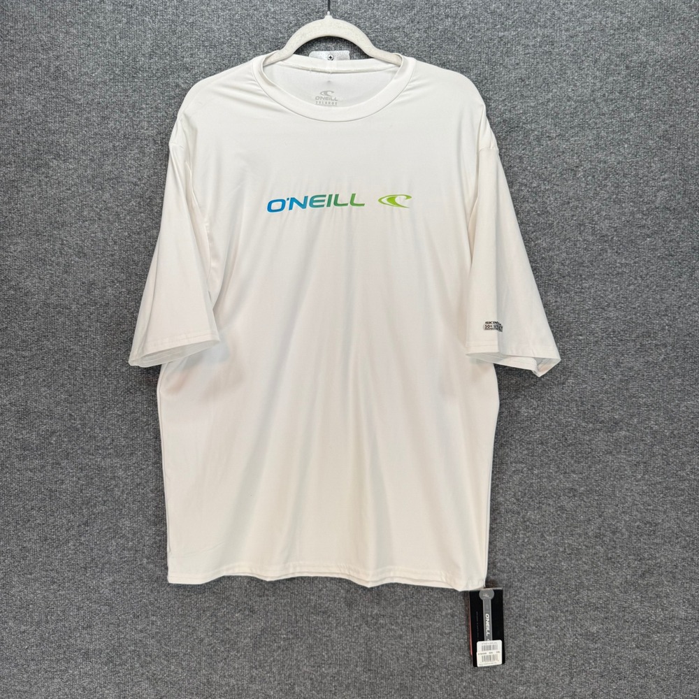 Oneill Rash Guard Tee Men 2XL White UPF Sun Protection Slim Fit Surf‎ Swim NEW